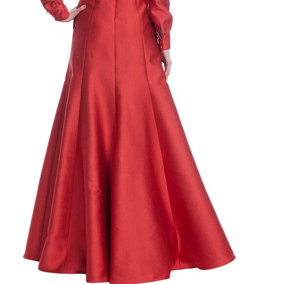 Badgley Mischka Luxe Coat Dress Crepe Gown w/ Bow in Red Maxi - Picture 8 of 14